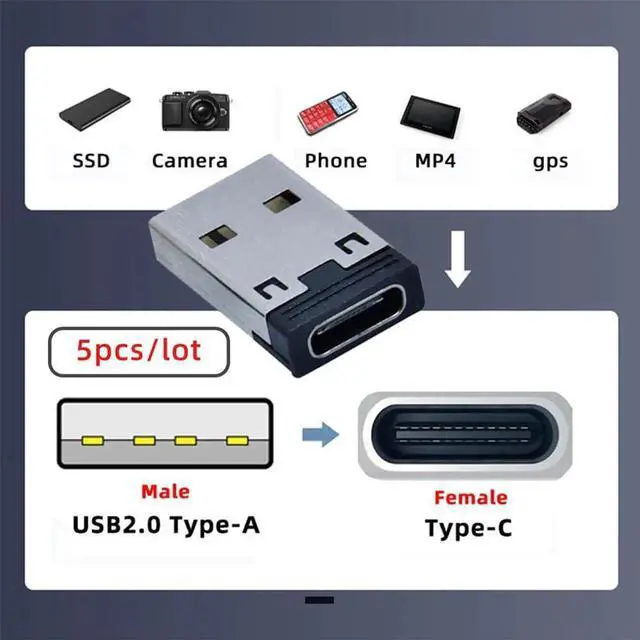 Alt view image 7 of 7 - AJMRTC 5Pack Reversible USBC Female to USB 2.0 TypeA Male Adapter, 480Mbps Data Sync 5V/3A Power Charging Converter for Laptop, Tablet, Smartphone and USBC Enabled Devices