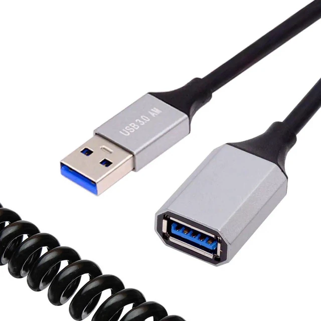Main image of AJMRTC 100cm 5Gbps Stretch Coiled USB 3.0 TypeA Male to TypeA Female OTG Extension Cable, Retractable Spring Cord for External Disk, Smartphone, Camera and USBA Peripherals Data Transfer