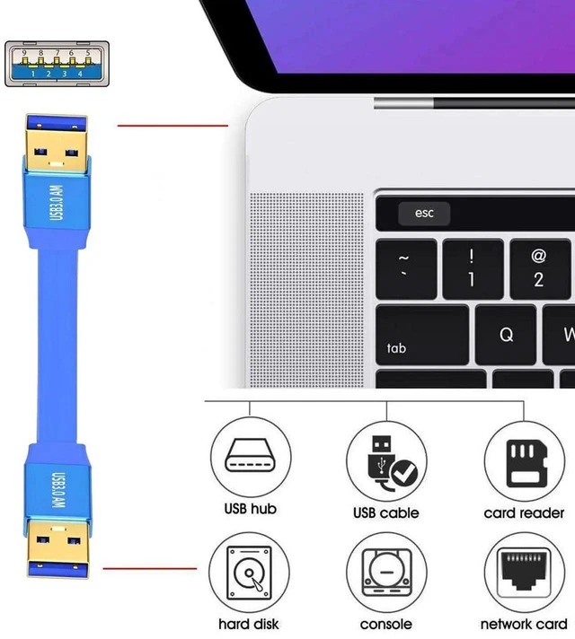 Alt view image 4 of 7 - AJMRTC 100cm Ultra Flat Slim Blue USB 3.0 TypeA Male to Male Data Cable, 5Gbps SuperSpeed Flat Ribbon Cord for External Disk, SSD, Camera and Compatible USBA Peripheral Data Transfer