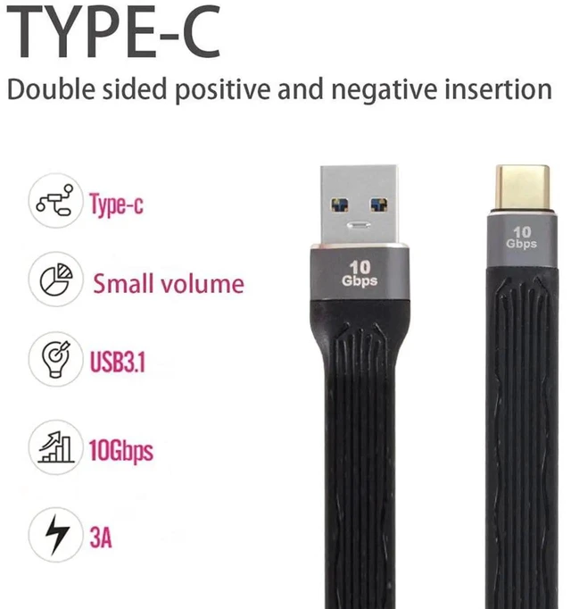 Alt view image 7 of 7 - AJMRTC Ultra Flat Slim FPC USB 3.1 Gen2 10Gbps TypeC Male Host to USB3.0 TypeA Male Data Cable, Flexible LowProfile Ribbon Cord for Laptop, Smartphone, Disk and NarrowSpace Internal Wiring
