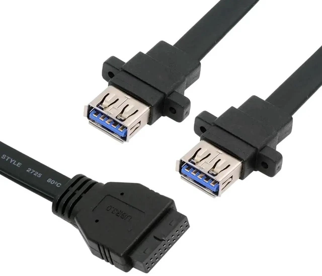 Main image of AJMRTC 50cm Ultra Flat Slim Dual Port USB 3.0 Female TypeA Panel Mount Cable, Dual USBA Panel Type to Motherboard 20Pin 19Pin Internal Header Cord for PC Case Front Panel, Desktop Motherboard Intern
