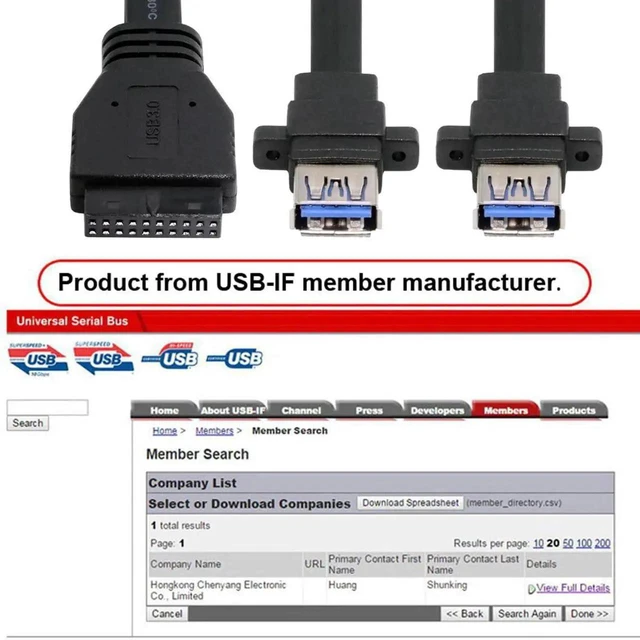 Alt view image 6 of 7 - AJMRTC 50cm Ultra Flat Slim Dual Port USB 3.0 Female TypeA Panel Mount Cable, Dual USBA Panel Type to Motherboard 20Pin 19Pin Internal Header Cord for PC Case Front Panel, Desktop Motherboard Intern