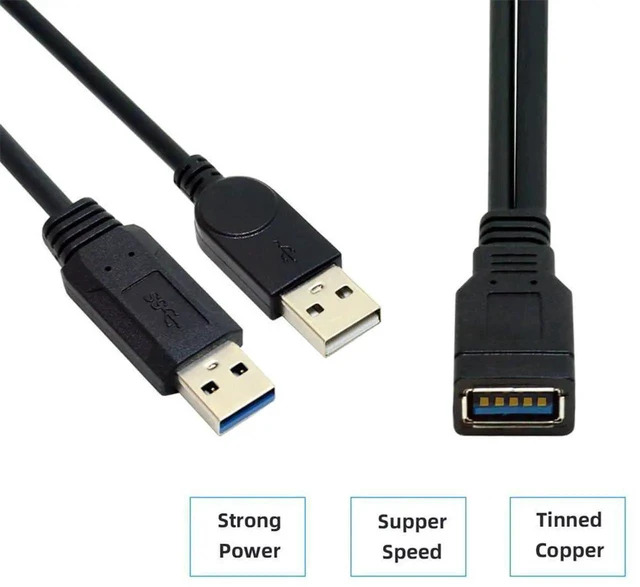 Alt view image 2 of 7 - AJMRTC Black USB 3.0 Female to Dual USB Male YSplitter Extension Cable, Extra Power Supplement Data Y Cord for 2.5Inch Portable External Mobile Hard Disk, Solve Insufficient USB Power Supply Issue