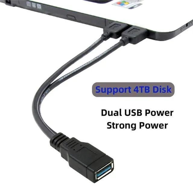 Alt view image 3 of 7 - AJMRTC Black USB 3.0 Female to Dual USB Male YSplitter Extension Cable, Extra Power Supplement Data Y Cord for 2.5Inch Portable External Mobile Hard Disk, Solve Insufficient USB Power Supply Issue
