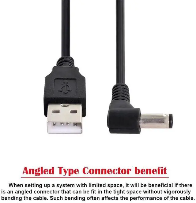 Alt view image 3 of 7 - AJMRTC USB 2.0 TypeA Male to RightAngled 90 Degree 5.5x2.5mm DC Barrel Power Cable, 5V DC Right Angle DC 5525 Plug Charging Cord for LED Strips, Routers, CCTV Cameras and 5V DC Powered Electronics