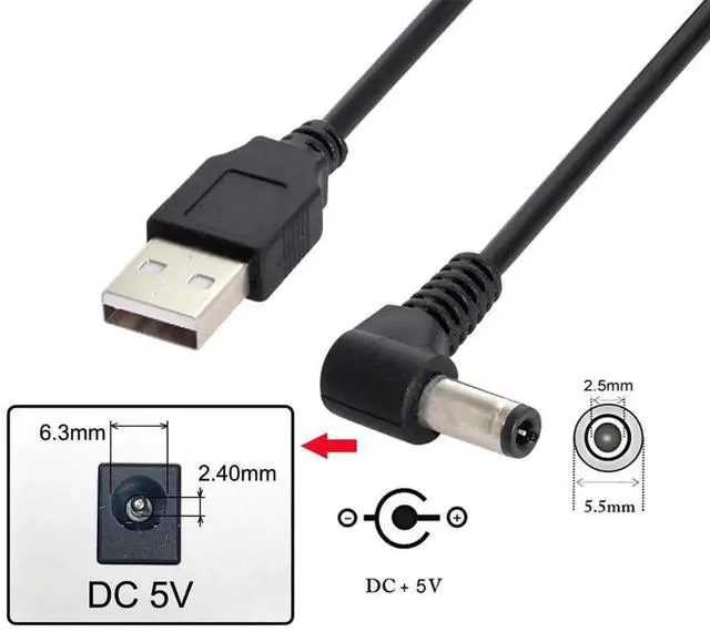 Alt view image 7 of 7 - AJMRTC USB 2.0 TypeA Male to RightAngled 90 Degree 5.5x2.5mm DC Barrel Power Cable, 5V DC Right Angle DC 5525 Plug Charging Cord for LED Strips, Routers, CCTV Cameras and 5V DC Powered Electronics