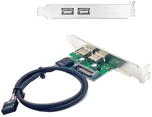 Main image of AJMRTC Internal Dual USB 2.0 Female Panel Mount Baffle Cable, Motherboard 9Pin Header Expansion with Extra SATA Power, 12cm PCI Bracket for Desktop PC Case Rear Chassis USB Port Extension
