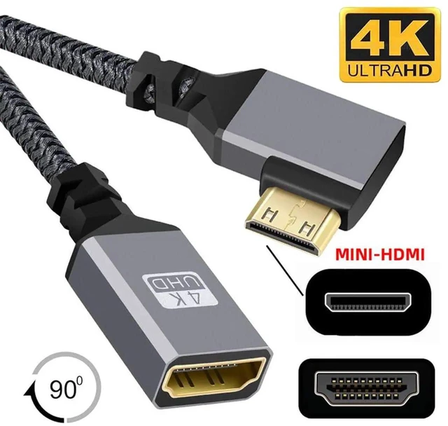 Alt view image 4 of 7 - AJMRTC 90 Degree LeftAngled Mini HDMI 1.4 Male to HDMI Female Extension Cable,4K HighSpeed Left Angle HDMI Cord for DV,MP4 Camera,DC Camcorder,Laptop,Monitor,Projector