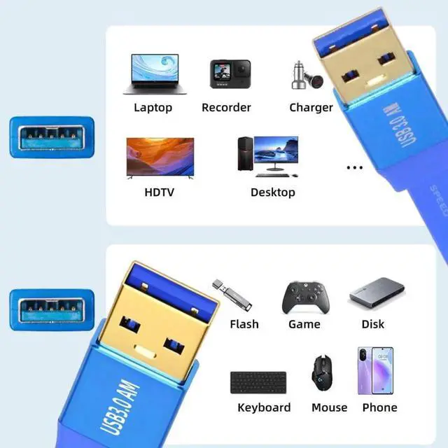 Alt view image 5 of 7 - AJMRTC Ultra Flat Slim USB 3.0 Cable 60cm,5Gbps HighSpeed USB TypeA Male to USBA Male Blue Flat Cord for External Hard Disk,SSD,Digital Camera,USB Flash Drive and USBA Data Transfer Devices