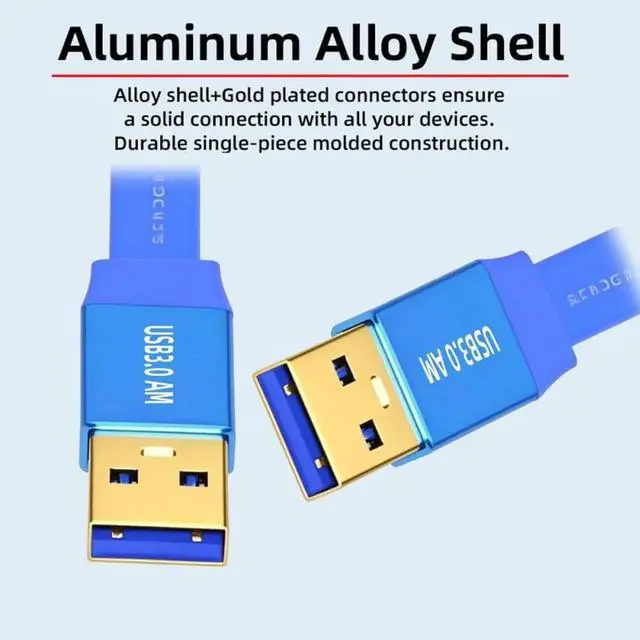 Alt view image 3 of 7 - AJMRTC Ultra Flat Slim USB 3.0 Cable 60cm,5Gbps HighSpeed USB TypeA Male to USBA Male Blue Flat Cord for External Hard Disk,SSD,Digital Camera,USB Flash Drive and USBA Data Transfer Devices