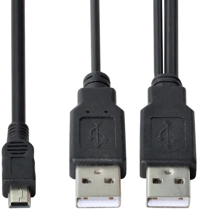 Main image of AJMRTC DualConnector USB2.0 YCable 60cm,Two TypeA Male to Mini & Micro 5Pin Male Extra Power Data Cord for External Disk Drive,SSD Enclosure,Digital Camera,MP4 Player and USBB Powered Gadgets