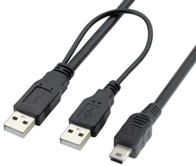Main image of AJMRTC Dual TypeA USB 2.0 Male YCable 60cm,Two USBA Male to Mini & Micro 5Pin Male Extra Power Data Cord for External Disk Drive,SSD Enclosure,Digital Camera,MP4 Player and Mini/Micro USB Peripher