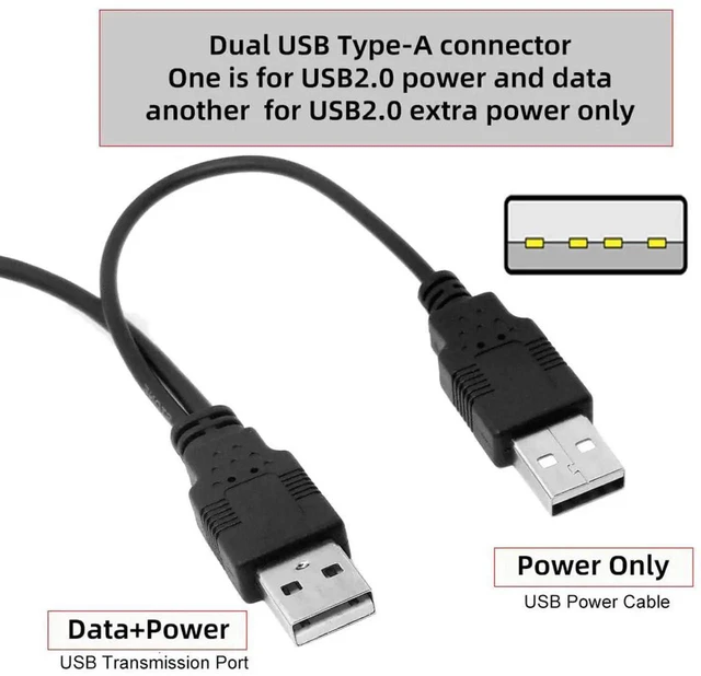 Alt view image 6 of 7 - AJMRTC Dual TypeA USB 2.0 Male YCable 60cm,Two USBA Male to Mini & Micro 5Pin Male Extra Power Data Cord for External Disk Drive,SSD Enclosure,Digital Camera,MP4 Player and Mini/Micro USB Peripher