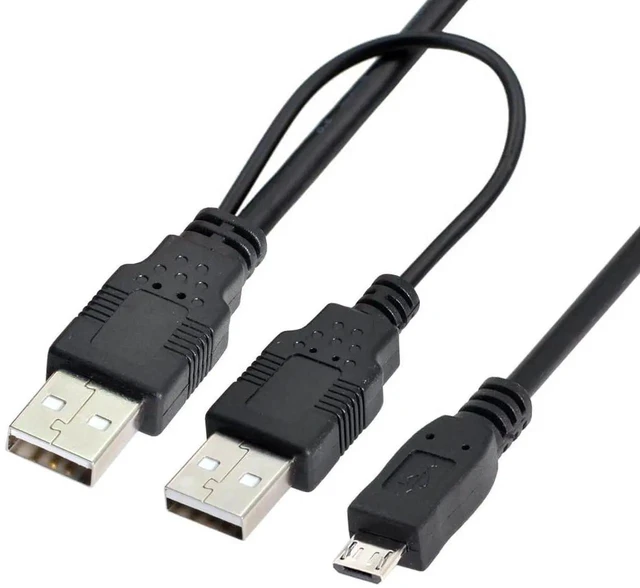 Main image of AJMRTC Dual TypeA USB2.0 Male YCable 60cm,Two USBA Male to Micro USB 5Pin Male Extra Power Data Cord for External Disk Drive,SSD Enclosure,Digital Camera,MP4 Player and MicroUSB Gadgets