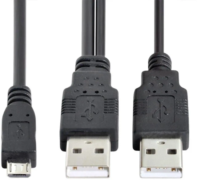 Alt view image 4 of 7 - AJMRTC Dual TypeA USB2.0 Male YCable 60cm,Two USBA Male to Micro USB 5Pin Male Extra Power Data Cord for External Disk Drive,SSD Enclosure,Digital Camera,MP4 Player and MicroUSB Gadgets