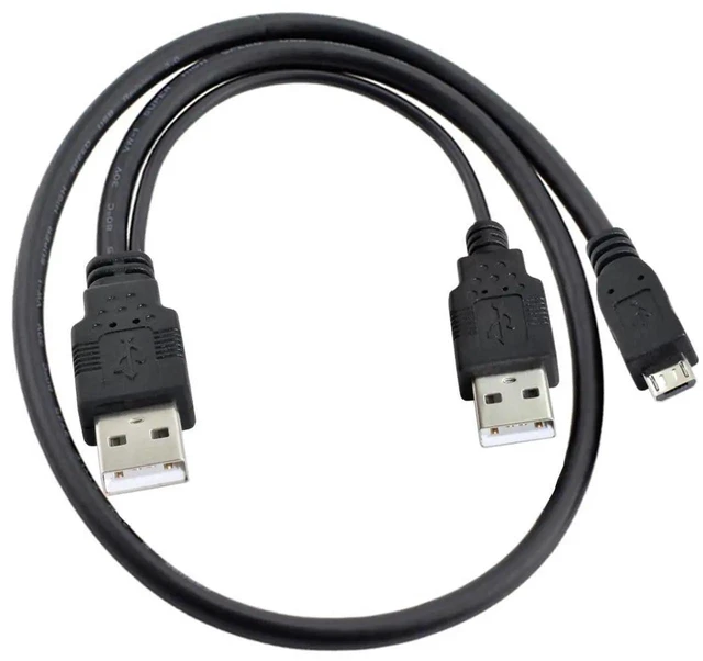 Alt view image 3 of 7 - AJMRTC Dual TypeA USB2.0 Male YCable 60cm,Two USBA Male to Micro USB 5Pin Male Extra Power Data Cord for External Disk Drive,SSD Enclosure,Digital Camera,MP4 Player and MicroUSB Gadgets
