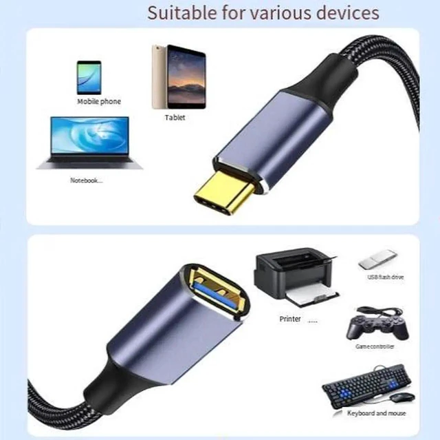 Alt view image 3 of 3 - AJMRTC 3M USBC Male to USBA Female OTG Cable,USB3.0 5Gbps HighSpeed Long OTG Adapter Cord for USBC Laptops,Connect Flash Drive,Mouse,Keyboard,Card Reader and USBA Peripheral Devices