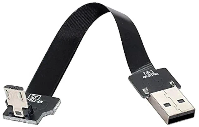 Main image of AJMRTC DownAngled USB 2.0 TypeA Male to MicroUSB 5Pin Male Flat Slim FPC Cable 200cm,480Mbps Flexible Ribbon Data Charge Cord for FPV Drone,Gimbal,External Disk,Android Phone & MicroUSB Devices