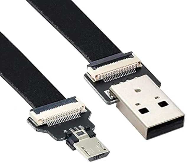 Main image of AJMRTC Straight USB 2.0 TypeA Male to MicroUSB 5Pin Male Flat Slim FPC Cable 50cm,480Mbps Flexible Ribbon Data Charge Cord for FPV Drone,Gimbal,External Disk,Android Phone and MicroUSB Devices