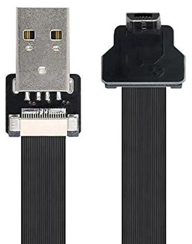 Alt view image 2 of 7 - AJMRTC DownAngled USB 2.0 TypeA Male to MicroUSB 5Pin Male Flat Slim FPC Cable 50cm,480Mbps Flexible Ribbon Data Charge Cord for FPV Drone,Gimbal,External Disk,Android Phone and MicroUSB Devices