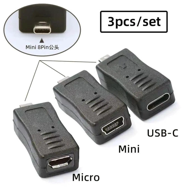 Alt view image 2 of 7 - AJMRTC 3Pcs Mini 8P Male to USBC Micro Mini USB Female Power Data Adapter, MultiFunction Converter Connector for Digital Camera, Camcorder, Photography Equipment & Related Mini 8Pin Devices