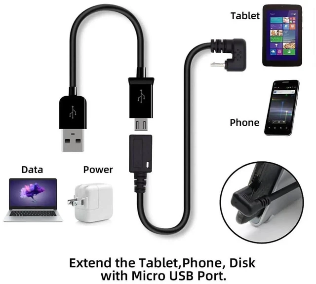 Alt view image 7 of 7 - AJMRTC 5Pin Micro USB 2.0 Male to Female Extension Cable, Opposite UShape Back Angled Micro USB Extender Cord, Power Data Sync Cable for Smartphone, Laptop and Micro USB 5Pin Compatible Devices