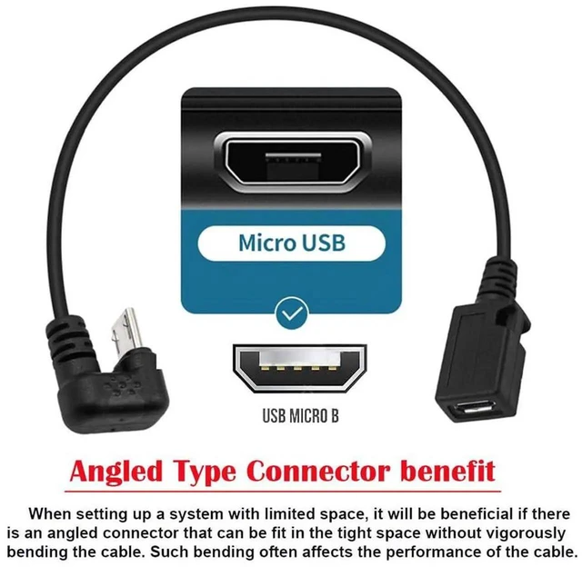 Alt view image 2 of 7 - AJMRTC 5Pin Micro USB 2.0 Male to Female Extension Cable, Opposite UShape Back Angled Micro USB Extender Cord, Power Data Sync Cable for Smartphone, Laptop and Micro USB 5Pin Compatible Devices