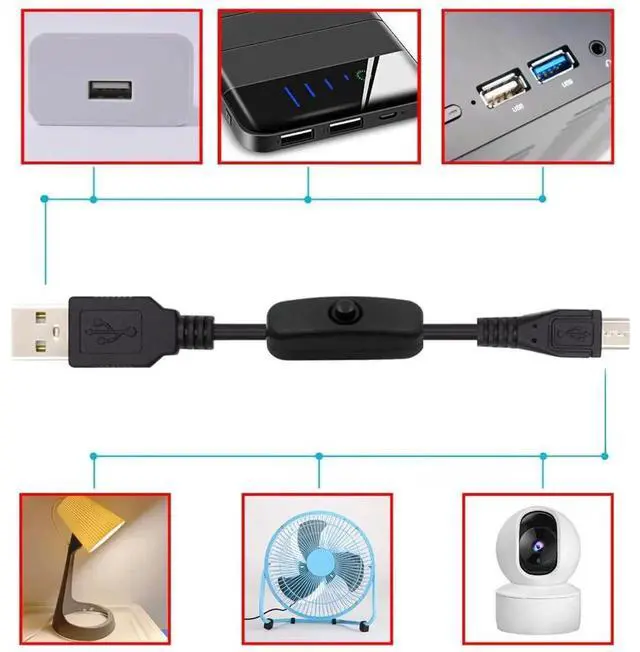 Alt view image 3 of 7 - AJMRTC Micro USB 2.0 to USBA Power Cable with On Off Switch Button, Micro 5Pin USBA to Micro USB Cord DC 5V Control Cable for Desk Lamp, Mini Fan, Camera and Other 5V Micro USB Powered Devices