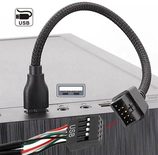 Alt view image 4 of 7 - AJMRTC Single USB 2.0 TypeA Male to Motherboard 9Pin 10Pin Header Male Cable 20cm, 480Mbps Internal PC Adapter Cord with Protective Sleeve for Chassis Internal USB FrontPanel Header Connection