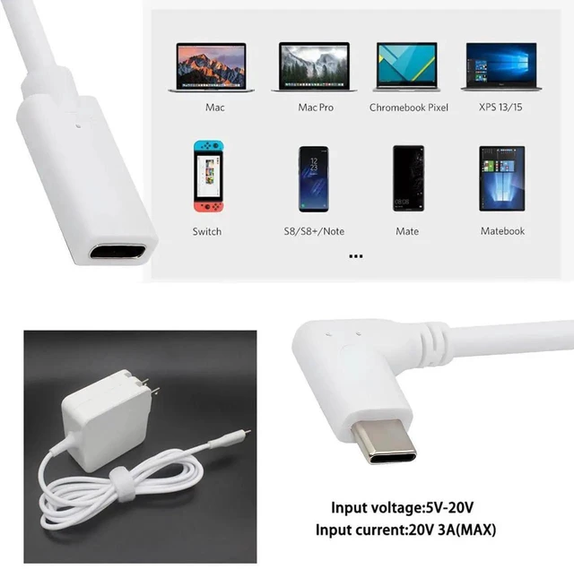 Alt view image 3 of 7 - AJMRTC 65W USBC Male to Female Extension Cable 17cm, 90 Degree Left & Right Angled Fast Charging Cord, USB 2.0 Data Transfer Power Extender for Laptop, Tablet, Smartphone and USBC Enabled Devices
