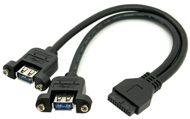 Alt view image 7 of 7 - AJMRTC USB 3.0 DualPort TypeA Female Screw PanelMount Cable, 20Pin IDC Motherboard Header Internal PC Extension Cord Black for Chassis FrontPanel USB Port Expansion & Desktop DIY Modification