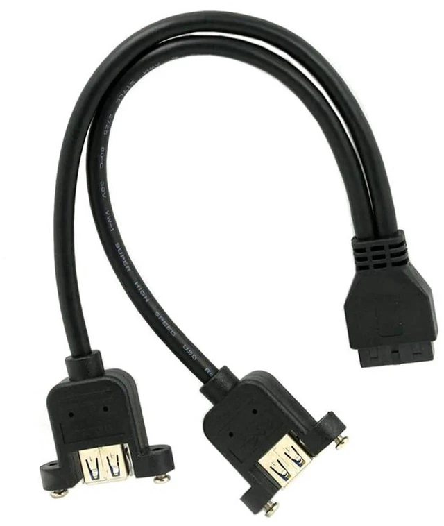 Alt view image 5 of 7 - AJMRTC USB 3.0 DualPort TypeA Female Screw PanelMount Cable, 20Pin IDC Motherboard Header Internal PC Extension Cord Black for Chassis FrontPanel USB Port Expansion & Desktop DIY Modification