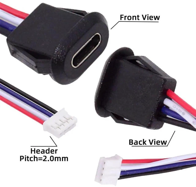 Alt view image 4 of 7 - AJMRTC 5Pack TypeC Female Socket to 4Pin Latch Header Cable, 2.0mm Pitch LatchMount Receptacle Wiring Harness, DC 5V Power Supply Cable for DIY Projects, OEM Customization and Embedded Equipment M