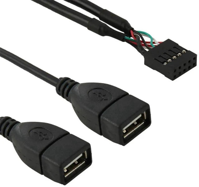 Alt view image 2 of 4 - AJMRTC USB 2.0 9Pin /10Pin Motherboard Female Header to Dual USB2.0 TypeA Female Adapter Cable 50cm, Internal PC Expansion Cord for Desktop DIY Mod, FrontPanel USB Port Extension & Peripheral Conn