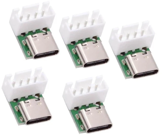 Main image of AJMRTC 5Pack Vertical 4Pin USBC Female Solder Adapter, 2.54mm Pitch Wafer Socket USB2.0 TypeC Female Port Connector for Device Repair, DIY Electronics Prototyping and OEM Custom Projects