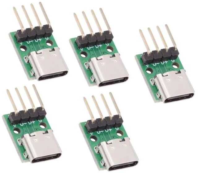 Main image of AJMRTC 5Pack USBC Female Solder Adapter, 2.54mm Pitch 4Pin Header USB2.0 TypeC Female Socket for Device Port Repair, DIY Electronics Prototyping and Embedded Circuit Replacement Projects