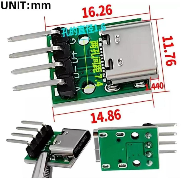 Alt view image 7 of 7 - AJMRTC 5Pack USBC Female Solder Adapter, 2.54mm Pitch 4Pin Header USB2.0 TypeC Female Socket for Device Port Repair, DIY Electronics Prototyping and Embedded Circuit Replacement Projects