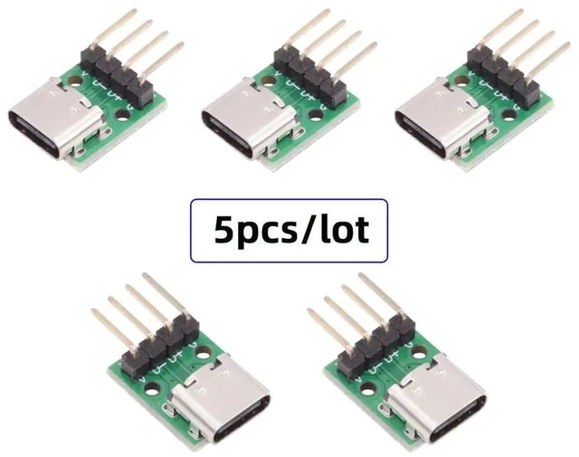 Alt view image 2 of 7 - AJMRTC 5Pack USBC Female Solder Adapter, 2.54mm Pitch 4Pin Header USB2.0 TypeC Female Socket for Device Port Repair, DIY Electronics Prototyping and Embedded Circuit Replacement Projects