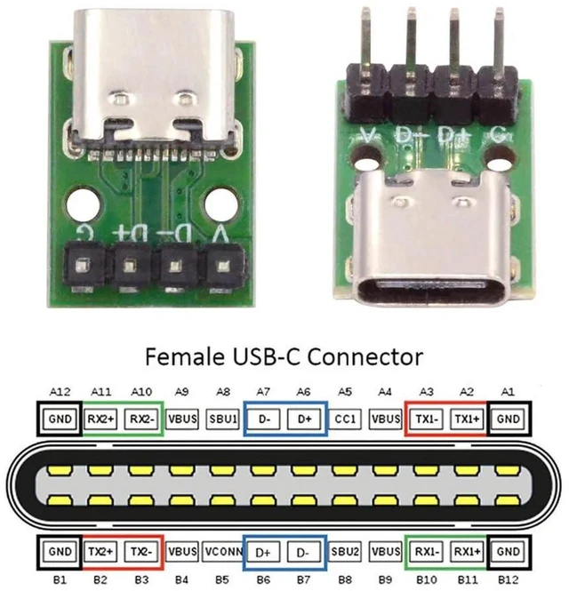 Alt view image 6 of 7 - AJMRTC 5Pack Vertical 4Pin USBC Female Solder Adapter, 2.54mm Pitch Header USB2.0 TypeC Female Socket for Port Repair, DIY Electronics Prototyping and Embedded Circuit Replacement