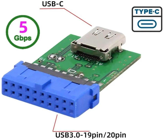 Alt view image 7 of 7 - AJMRTC USBC Female to USB 3.0 Motherboard 19Pin 20Pin Header Adapter PCBA, 5Gbps USB3.1 Gen1 Internal Front Panel Converter for Desktop PC Motherboard Internal USB 3.0 Header Port Expansion