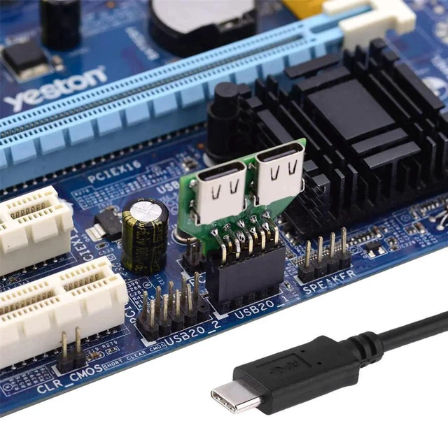Alt view image 7 of 7 - AJMRTC DualPort USBC Female to USB 2.0 Motherboard 9Pin 10Pin Header Adapter PCBA, 480Mbps USB3.1 Gen1 Internal FrontPanel Converter for Desktop PC Motherboard Internal USB2.0 Header Port Expansi