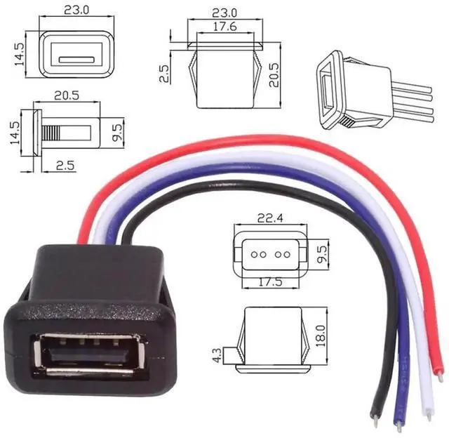 Alt view image 2 of 7 - AJMRTC 2Pcs Set DIY TypeA Female Socket Latch Mount Open End 4Pin Wire Cable, DC 5V Power & Data Extension Cord for Custom Wiring, DIY Project, Equipment Modification