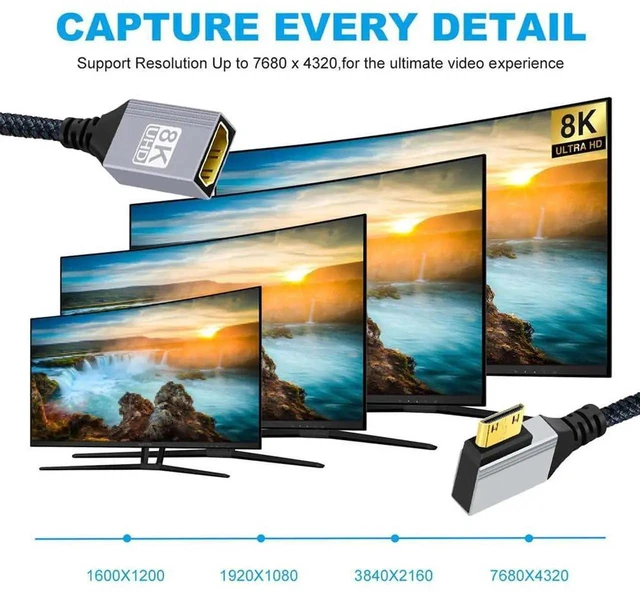 Alt view image 5 of 7 - AJMRTC 90Degree LeftAngled Mini HDMI 2.1 Male to HDMI Female Extension Cable, 8K@60Hz 48Gbps Ultra HighSpeed Cord for DV Camera, Camcorder, Laptop, Portable Monitor & HDTV Display