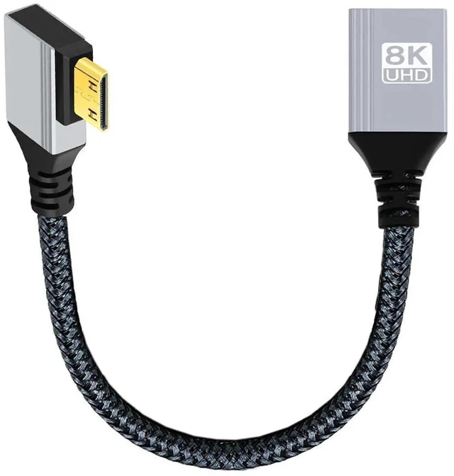 Main image of AJMRTC 8K HDMI 2.1 90Degree LeftAngled Mini HDMI (TypeC) Male to Standard HDMI Female Extension Cable, 48Gbps Ultra HighSpeed Cord for DV Camera, Camcorder, Laptop, Portable Monitor & HDTV