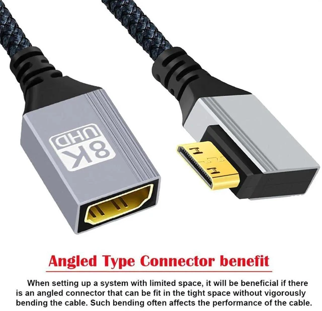 Alt view image 4 of 7 - AJMRTC 8K HDMI 2.1 90Degree LeftAngled Mini HDMI (TypeC) Male to Standard HDMI Female Extension Cable, 48Gbps Ultra HighSpeed Cord for DV Camera, Camcorder, Laptop, Portable Monitor & HDTV