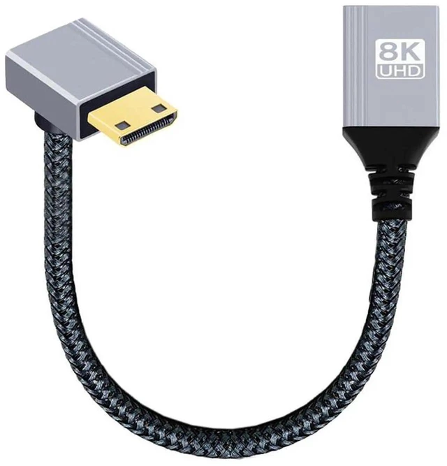 Main image of AJMRTC 8K Mini HDMI 2.1 Male 90 Degree Down Angled to HDMI Female Extension Cable,48Gbps 8K@60Hz 4K@120Hz HDR HDCP2.3,for DV Camera DSLR Camcorder Laptop Portable Monitor HDTV Projector