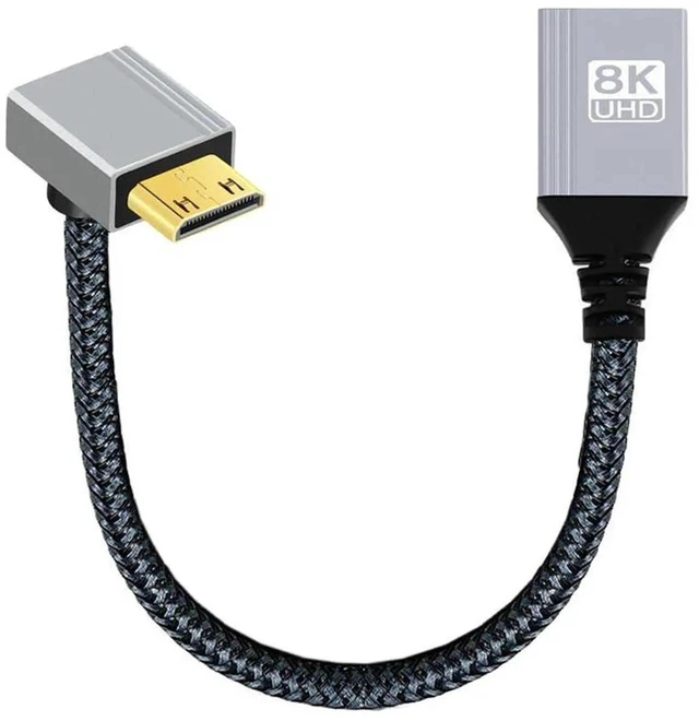 Main image of AJMRTC 8K MiniHDMI 2.1 Male 90 Degree Up Angled to HDMI Female Extension Cable, 48Gbps 8K@60Hz 4K@120Hz HDR HDCP2.3, for DV Camera DSLR Camcorder Laptop Portable Monitor HDTV Projector