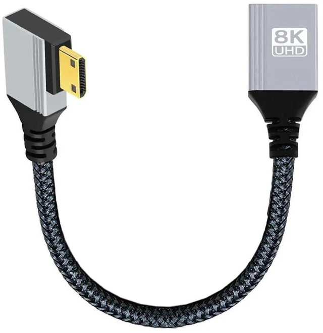 Main image of AJMRTC 8K MiniHDMI 2.1 Male 90 Degree Right Angled to HDMI Female Extension Cable, 48Gbps 8K@60Hz 4K@120Hz HDR HDCP2.3, for DV Camera DSLR Camcorder Laptop Portable Monitor HDTV Projector