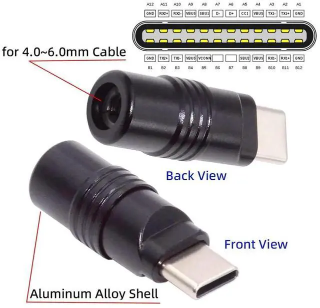 Alt view image 6 of 7 - AJMRTC USB 3.1 TypeC Male SolderType Plug Connector, Aluminum Alloy Black Housing DIY Repair Replacement Connector for 4.0mm6.0mm Diameter Cable, DIY Cable Assembly Custom Repair Parts