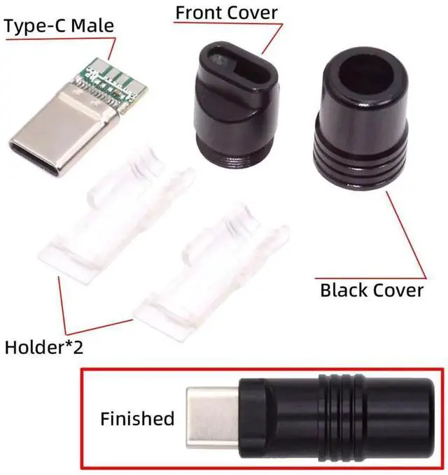 Alt view image 2 of 7 - AJMRTC USB 3.1 TypeC Male SolderType Plug Connector, Aluminum Alloy Black Housing DIY Repair Replacement Connector for 4.0mm6.0mm Diameter Cable, DIY Cable Assembly Custom Repair Parts